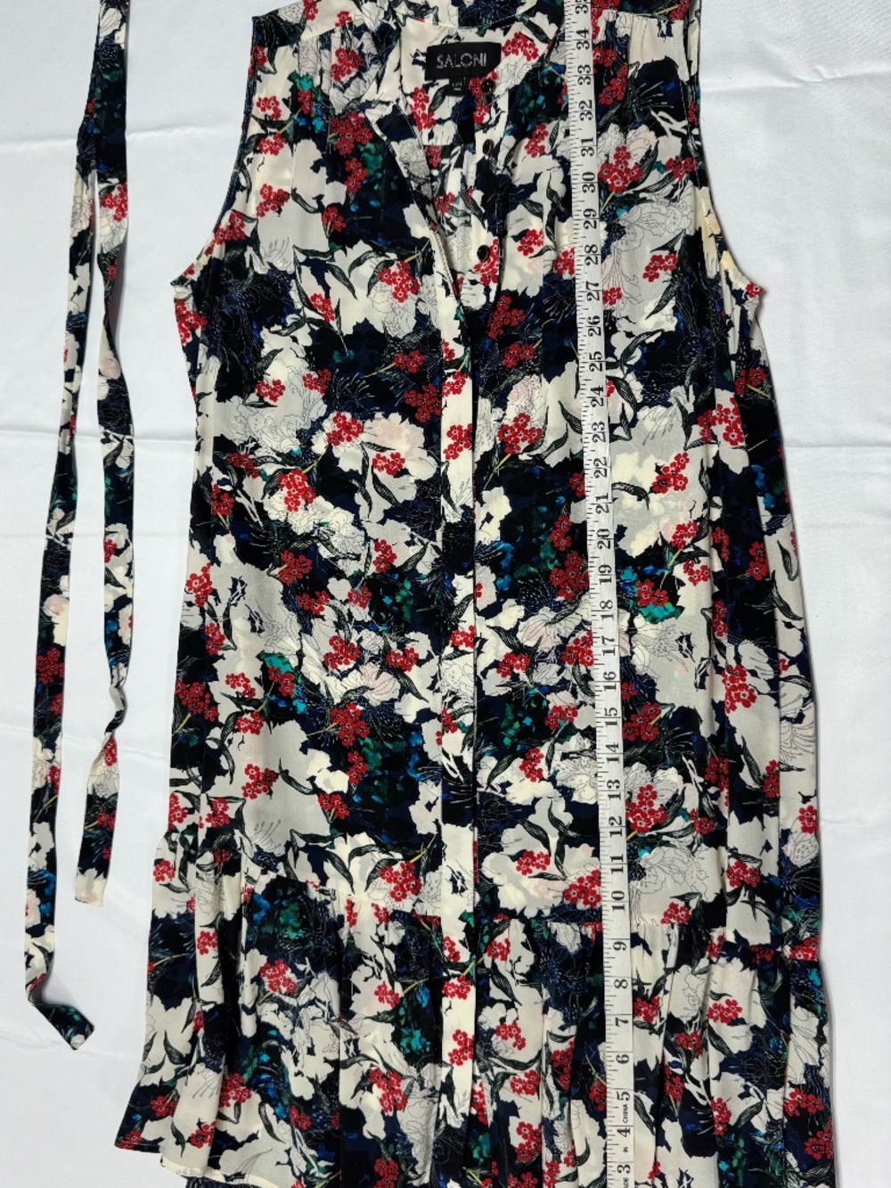 Saloni Abstract Floral Sleeveless Button Down Mandarin Collar Midi Dress-Size 6. - Picture 9 of 13